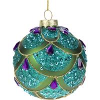 Glass ball 8cm mat green w/purple diam, turq - Hortus - thumbnail