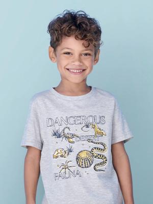 Jongensshirt dierenprint Basics gemêleerd grijs