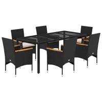 7-delige Tuinset met kussens poly rattan en acaciahout zwart - thumbnail