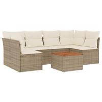 7-delige Loungeset met kussens poly rattan beige - thumbnail
