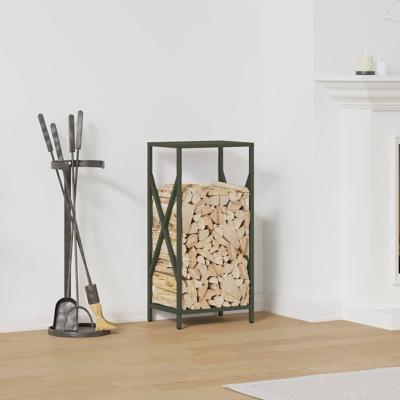 VidaXL Brandhoutrek 34x25x70 cm koudgewalst staal olijfgroen