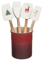LE CREUSET - Santa's Specials - Lepelpot + spatels Kersenrood - thumbnail