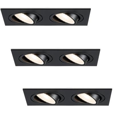 Set van 3 Mallorca LED inbouwspot - IP20 - Kantelbaar - 8 Watt 690 Lumen - 4000K Neutraal wit - Dubbel - GU10 - Dimbaar - Rechthoek - Voor binnen - Zwart