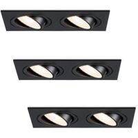 Set van 3 Mallorca LED inbouwspot - IP20 - Kantelbaar - 8 Watt 690 Lumen - 4000K Neutraal wit - Dubbel - GU10 - Dimbaar - Rechthoek - Voor binnen - Zwart - thumbnail
