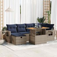 7-delige Loungeset met kussens poly rattan acacia zwart - thumbnail