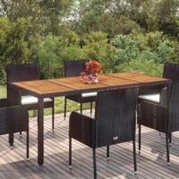 Tuintafel met houten blad 190x90x75 cm poly rattan zwart - thumbnail