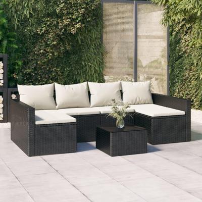 2-delige Loungeset met kussens poly rattan zwart 2-delige Loungeset met kussens poly rattan zwart