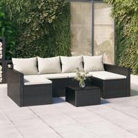 2-delige Loungeset met kussens poly rattan zwart - thumbnail