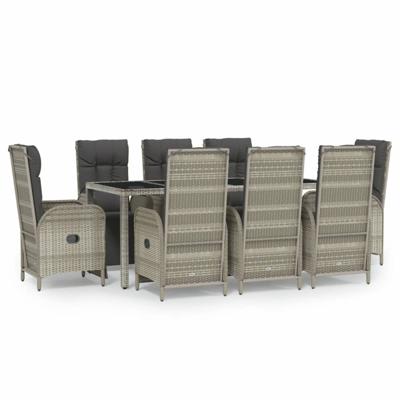 9-delige Tuinset met kussens poly rattan grijs