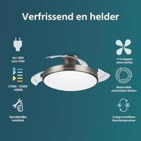 Philips LED Atlas Plafondventilator 28 W, 35 W (Ø x h) 490 mm x 418 mm Nikkel Met lamparmatuur, Timer - thumbnail