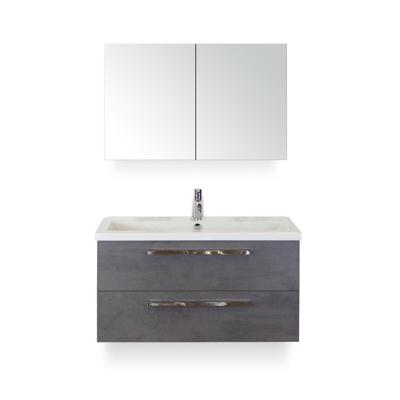 Seville Badmeubelset 100 cm - Beton Antraciet - Wastafel Djazz 1 kraangat - met Spiegelkast