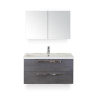 Seville Badmeubelset 100 cm - Beton Antraciet - Wastafel Djazz 1 kraangat - met Spiegelkast - thumbnail