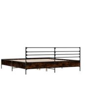 Bedframe bewerkt hout metaal bruin eikenkleur 135x190 cm - thumbnail