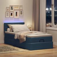 Ottoman bed met matras en LED's 140x200cm stof blauw - thumbnail