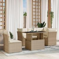 6-delige Loungeset met kussens poly rattan beige - thumbnail