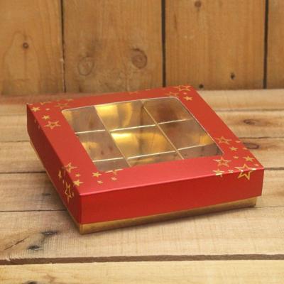 Bonbon doosjes - Chocolade doosje - Rood mat sterren kubus transparante banderol Kerst - 24 stuks