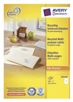 Etiket avery lr3478 210x297mm a4 wit 100stuks
