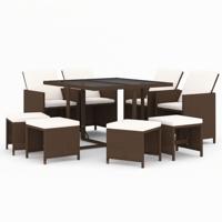 9-delige Tuinset met kussens poly rattan bruin - thumbnail