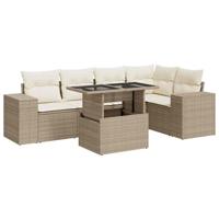 6-delige Loungeset met kussens poly rattan beige - thumbnail