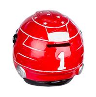 Spaarpot motorhelm rood, gemaakt van poly, 14x11x11 cm - thumbnail