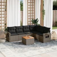 7-delige Loungeset met kussens poly rattan grijs - thumbnail
