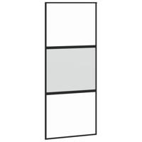 Schuifdeur met beslagset 90x205 cm gehard glas zwart - thumbnail