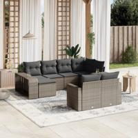 10-delige Loungeset met kussens poly rattan grijs - thumbnail