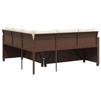 Tuinbank met tafel en kussens L-vormig poly rattan bruin - thumbnail