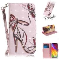 3D gekleurde tekening Butterfly hoge hakken schoenen patroon horizontale Flip lederen case voor LG Q Stylo 5 met houder & kaartsleuven & portemonnee - thumbnail