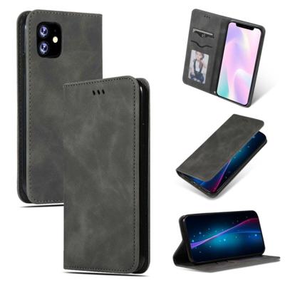 Retro huid voelen Business magnetische horizontale Flip lederen case voor iPhone 11 (donkergrijs)