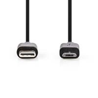 USB-Kabel | USB 2.0 | USB-C Male | USB Micro-B Male | 60 W | 480 Mbps | Vernikkeld | 1.00 m | Rond | PVC | Zwart - thumbnail