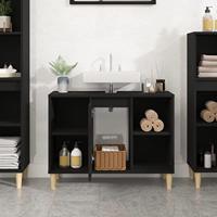 Wastafelkast 80x33x60 cm bewerkt hout zwart - thumbnail