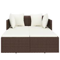 Ligbed met kussens 182x118x63 cm poly rattan bruin - thumbnail