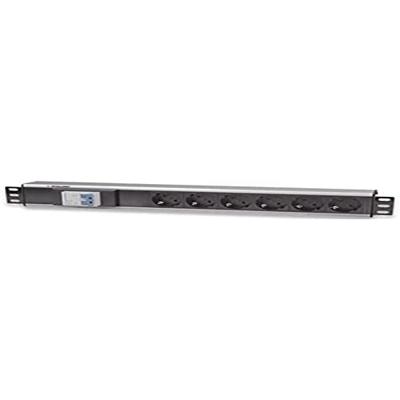 Intellinet 711432 19 inch Stekkerdoos voor patchkast 1.5 HE Geaarde contactdoos Met schakelaar Aluminium, Zwart