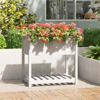 VidaXL Plantenbak met schap 82,5x54x81 cm massief grenenhout wit - thumbnail