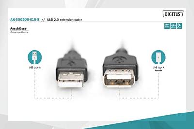 Digitus AK-300200-018-S USB-kabel USB-A stekker, USB-A bus 1.80 m Zwart Digitus AK-300200-018-S USB-kabel USB-A stekker, USB-A bus 1.80 m Zwart