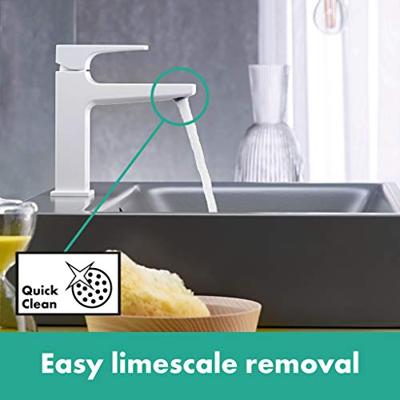 Wastafelmengkraan Metropol HansGrohe Eengreeps 110 met Rechte Greep en Push-Open Afvoer Mat Wit