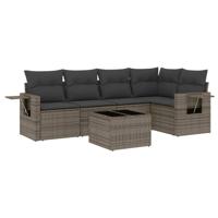 5-delige Loungeset met kussens poly rattan grijs - thumbnail
