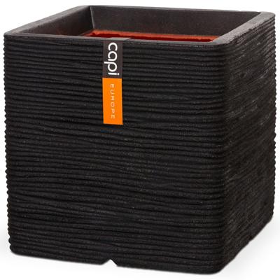 Capi Nature Rib NL 31x31x31cm vierkante plantenbak zwart Capi Nature Rib NL 31x31x31cm vierkante plantenbak zwart