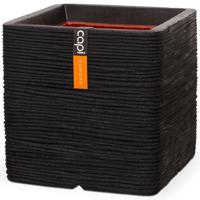 Capi Nature Rib NL 31x31x31cm vierkante plantenbak zwart - thumbnail