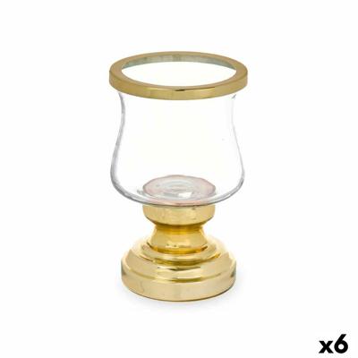 Kaarshouder Fluitglas Gouden Staal 12 x 19,5 x 12 cm (6 Stuks)