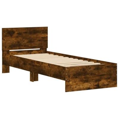 Bedframe met hoofdbord bewerkt hout gerookt eiken 75x190 cm
