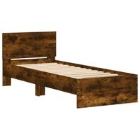 Bedframe met hoofdbord bewerkt hout gerookt eiken 75x190 cm - thumbnail