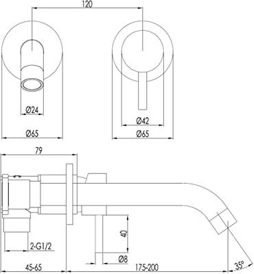 Saqu Eurotrend 2-gats inbouw wastafelmengkraan inclusief inbouwdeel mat zwart