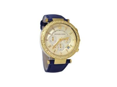 Michael Kors Mk2280 Parker dames chronograaf quartz goud glitter wijzerplaat blauw horloge met twee banden Mk2280 - alle