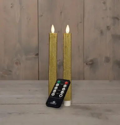 Anna's Collection LED dinerkaars flame effect ribbel 23 cm goud 2 stuks Anna's Collection LED dinerkaars flame effect ribbel 23 cm goud 2 stuks