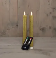 Anna&apos;s Collection LED dinerkaars flame effect ribbel 23 cm goud 2 stuks - thumbnail