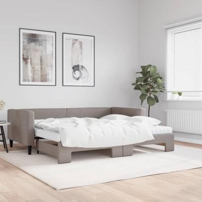 Slaapbank met onderschuifbed en matrassen 90x200 cm stof taupe