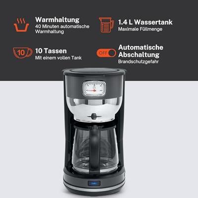 Muse MS-220 DG Koffiezetapparaat Grijs Capaciteit koppen: 10 Glazen kan, Warmhoudfunctie