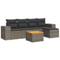 6-delige Loungeset met kussens poly rattan grijs - thumbnail